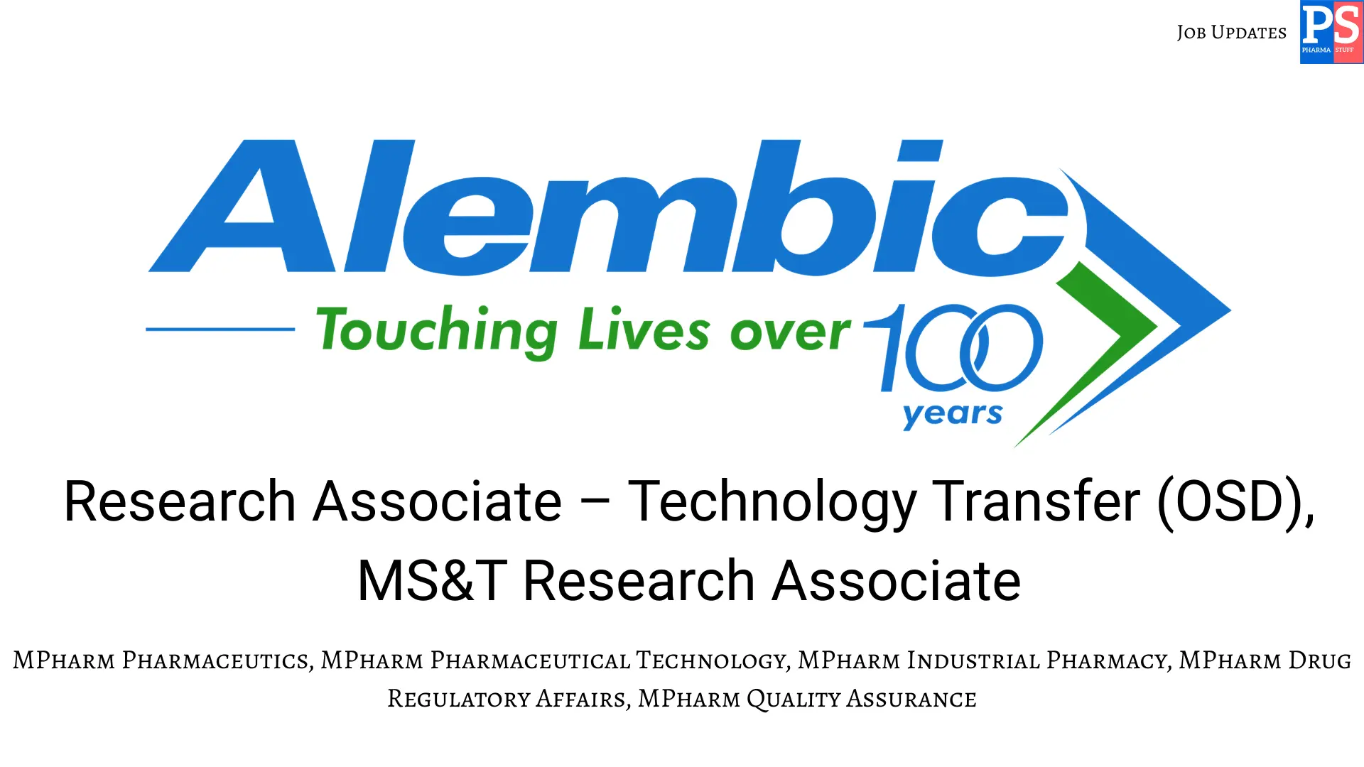 Pharma Biotech Job search & Career 15 Alembic Hiring Research Associate Technology Transfer