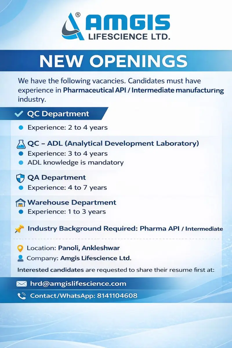 Amgis Hiring QC, ADL, QA & Warehouse 3 Amgis Hiring QC, ADL, QA & Warehouse