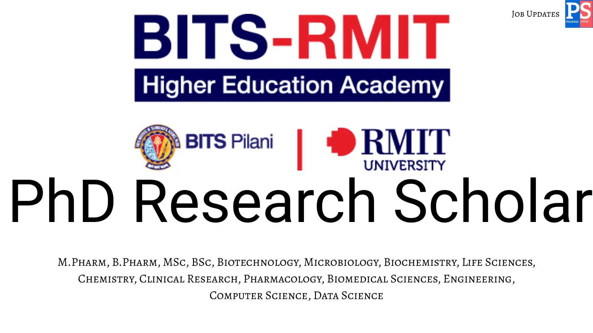 Pharma Biotech Job search & Career 19 BITS Pilani Hiring PhD Research Scholar