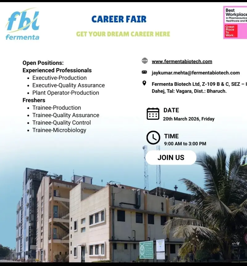 Fermenta Biotech Walk Freshers & Hiring for QA, QC & Production Roles 3 Fermenta Biotech Walk in Drive
