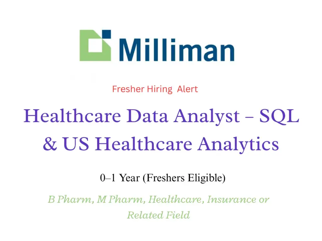 Fresher Healthcare Data Analyst – SQL & US Healthcare Analytics | Milliman