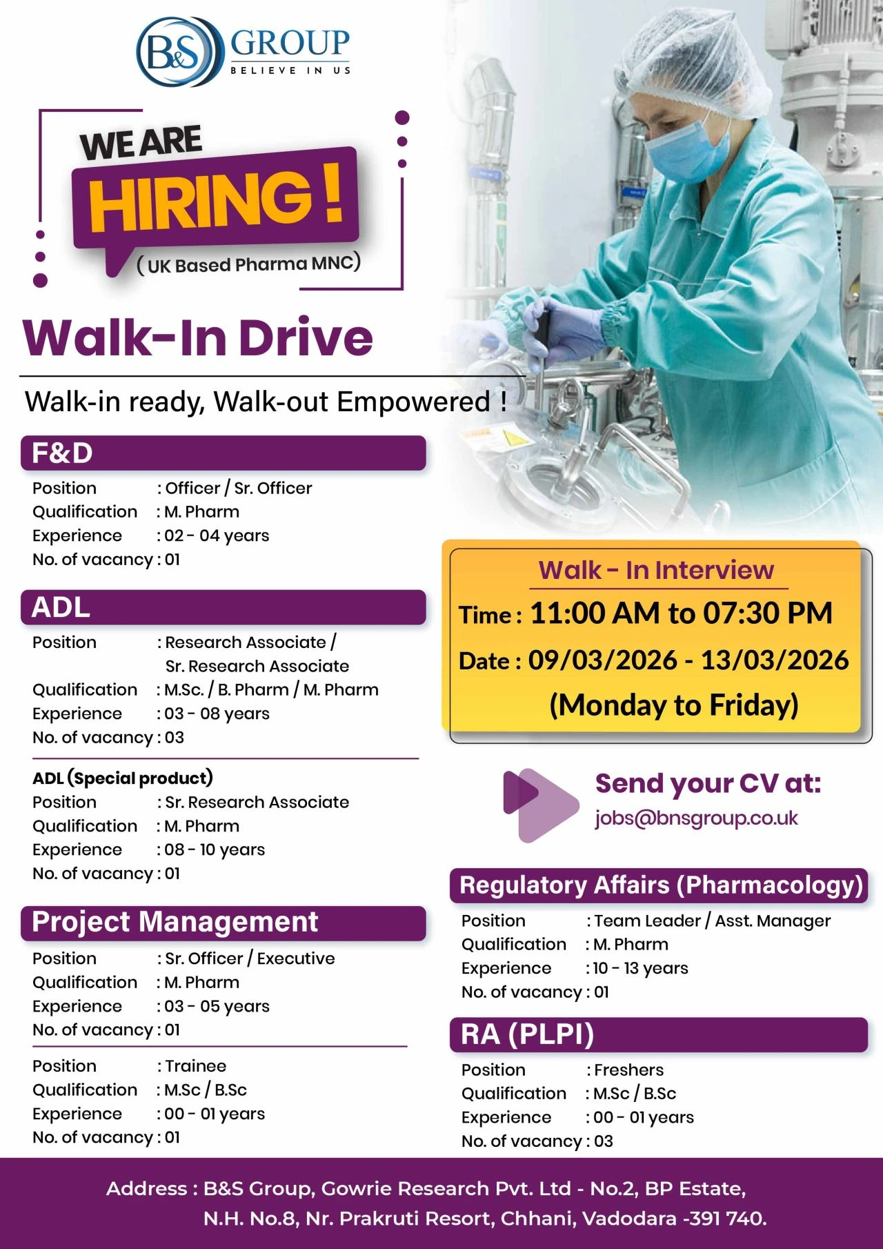 Gowrie Research Walk-in RA, F&D, ADL 3 Gowrie Research Walk-in RA, F&D, ADL