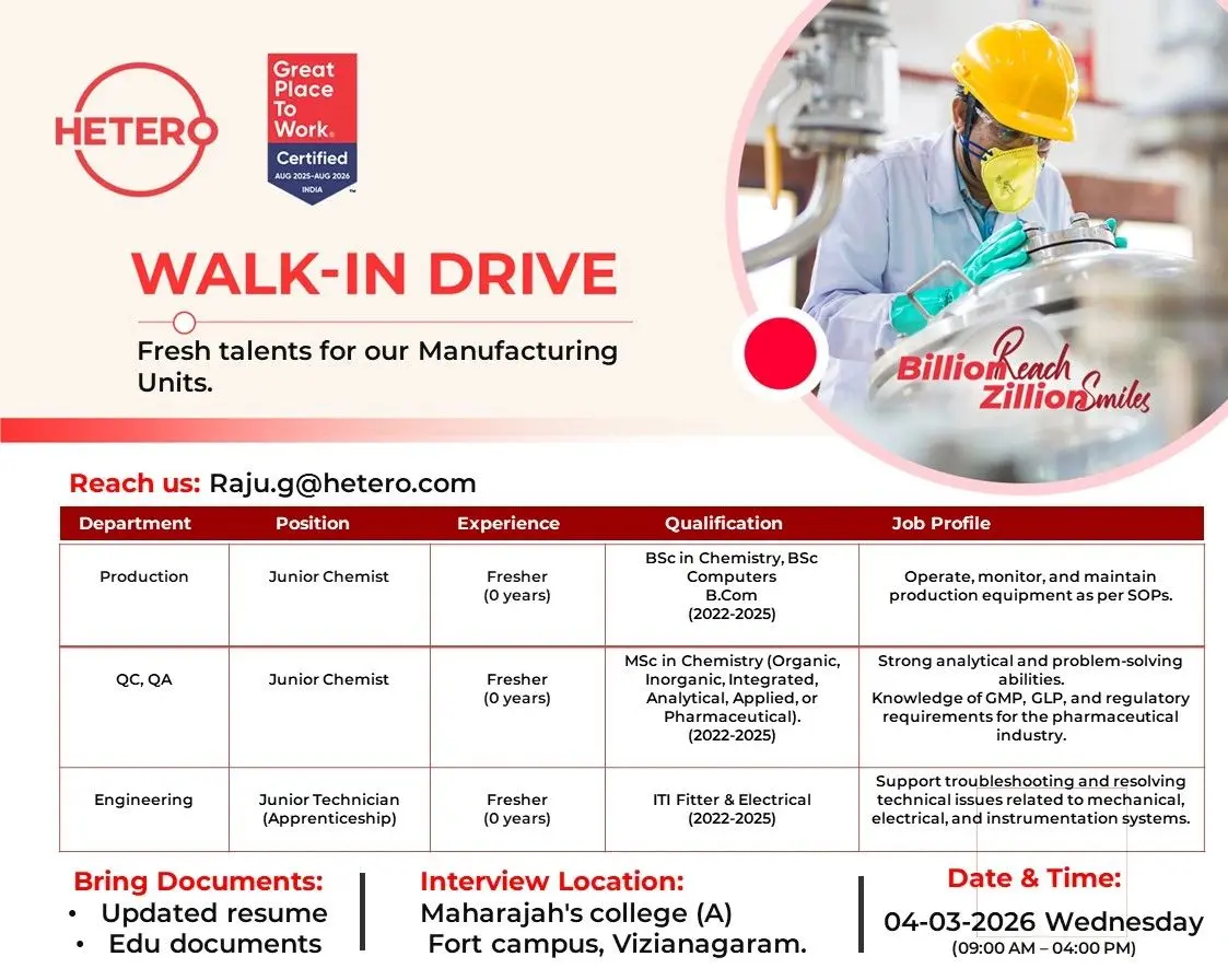 Hetero Walk-in Production, QC, QA & Engineering 3 Hetero Walk-in Production, QC, QA & Engineering