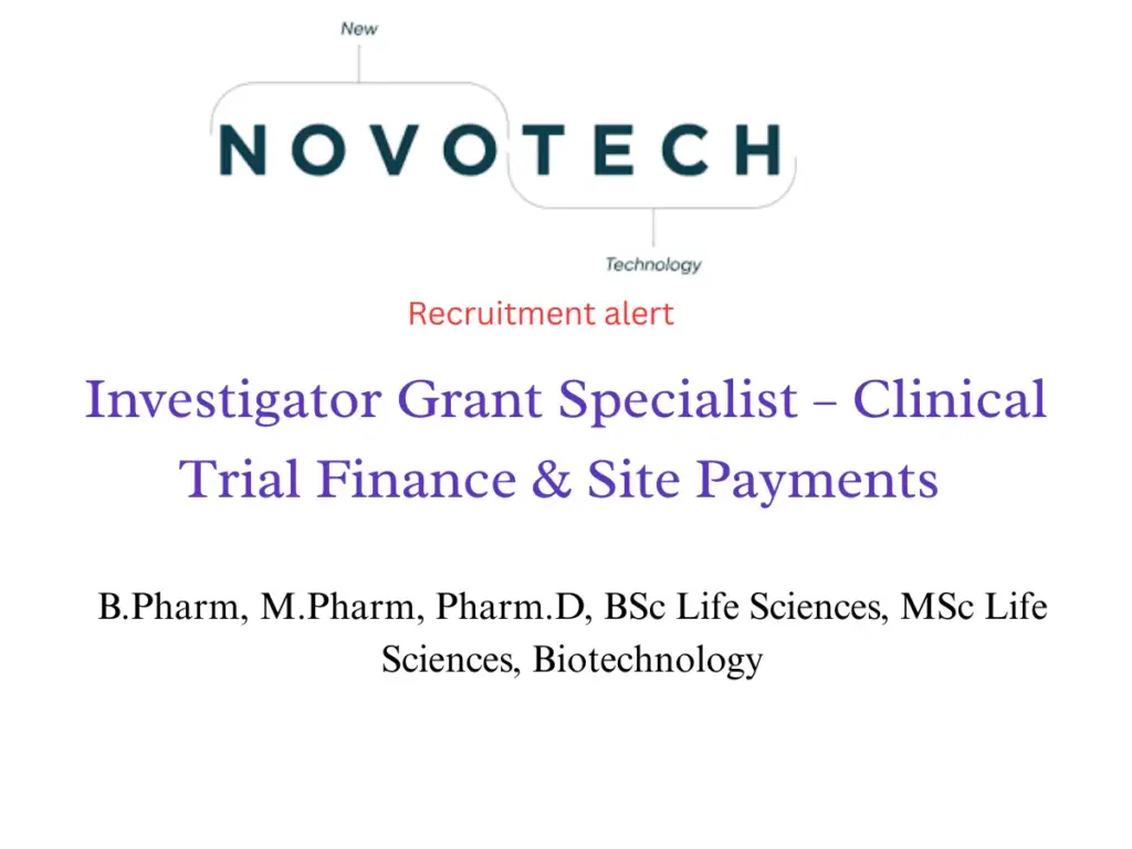 Novotech Hiring Investigator Grant Specialist – Clinical Trial Finance & Site Payments
