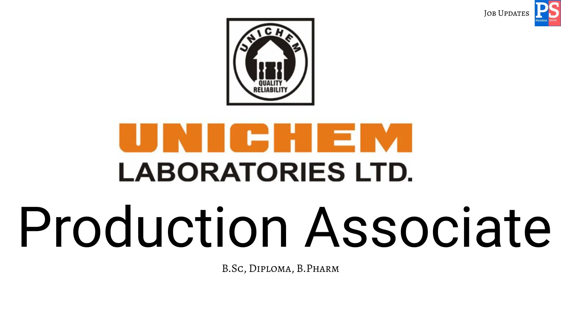 Pharma Biotech Job search & Career 10 Unichem walk in Production Associate