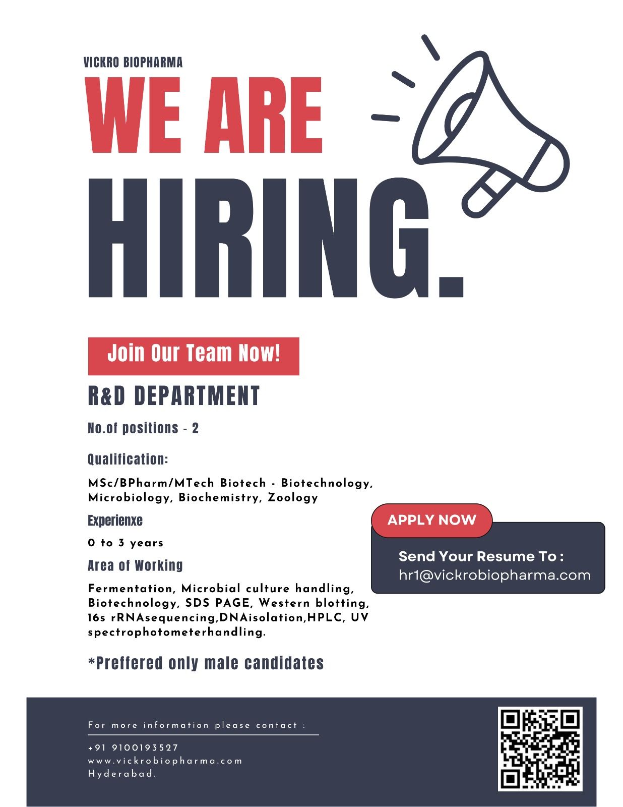 Vickro Hiring R&D Executive, Research Associate 3 Vickro Hiring R&D Executive, Research Associate