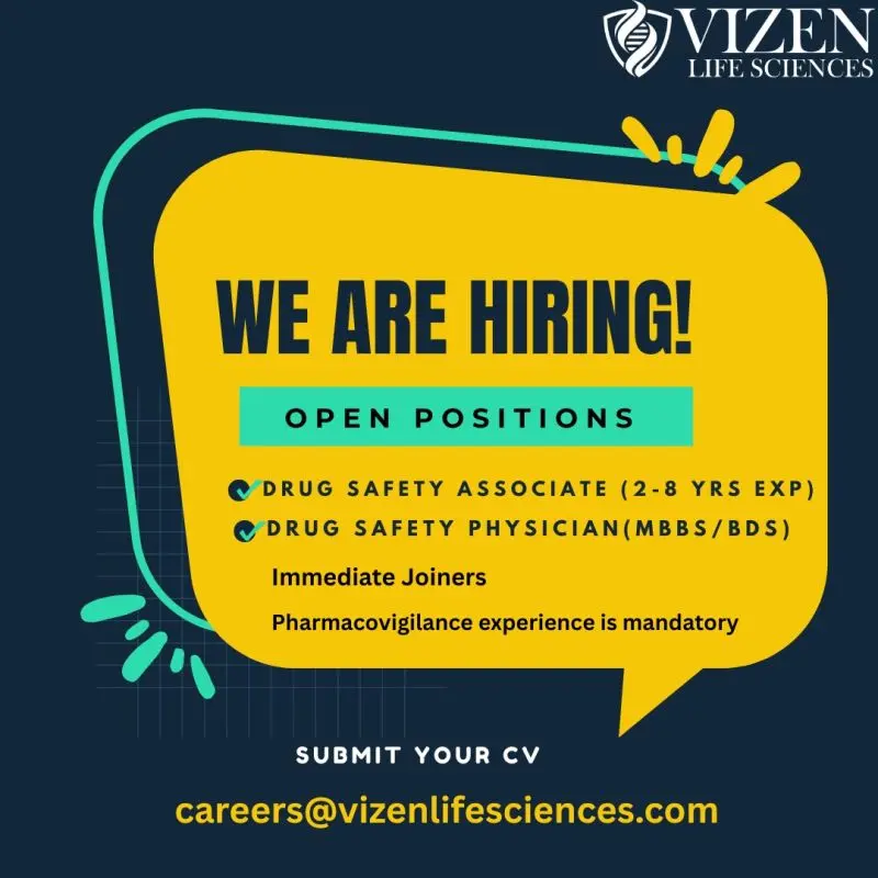 Vizen Life Sciences Hiring Drug Safety Associate & Drug Safety Physician | Pharmacovigilance Jobs 3 Vizen Life Sciences Hiring Drug Safety Associate & Drug Safety Physician | Pharmacovigilance Jobs | Immediate Joiners