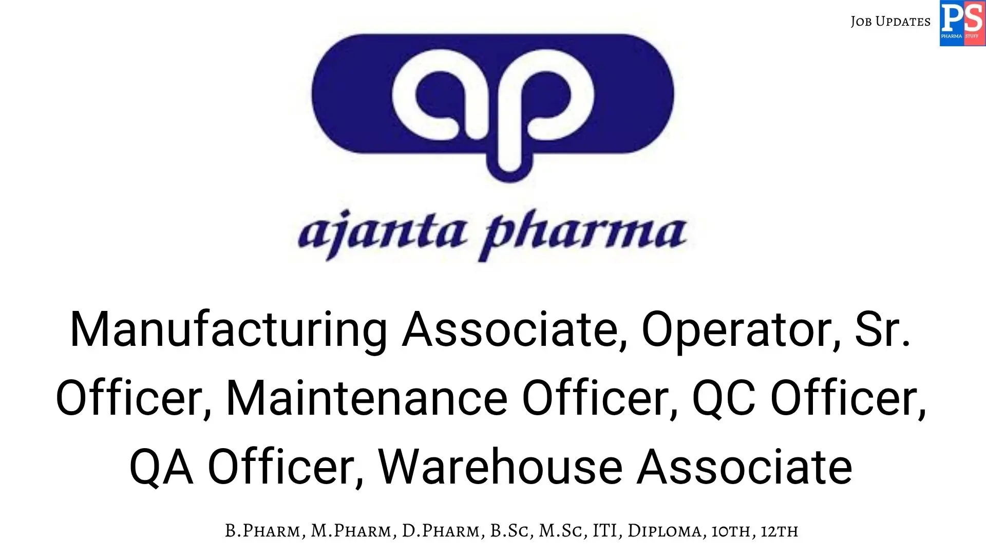 Ajanta Walk in Manufacturing Maintenance QC QA Warehouse