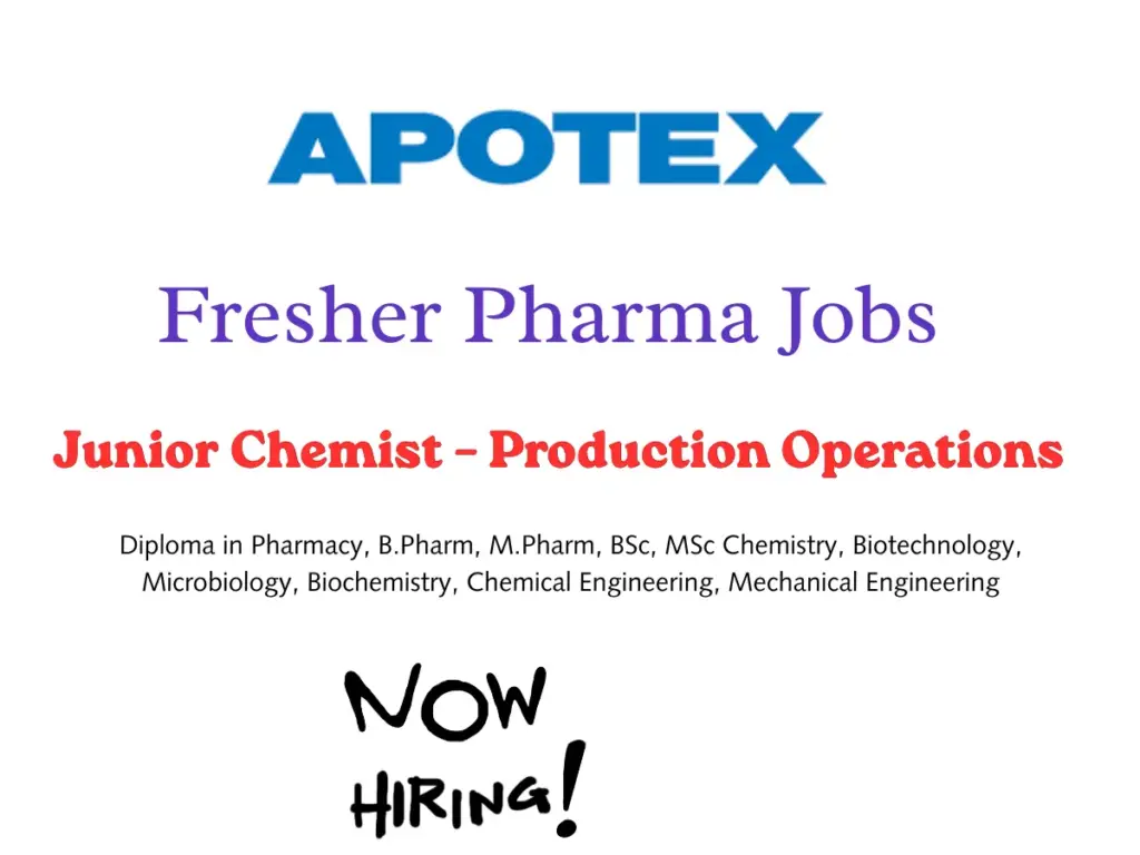 Apotex Junior Chemist Recruitment Freshers Apply