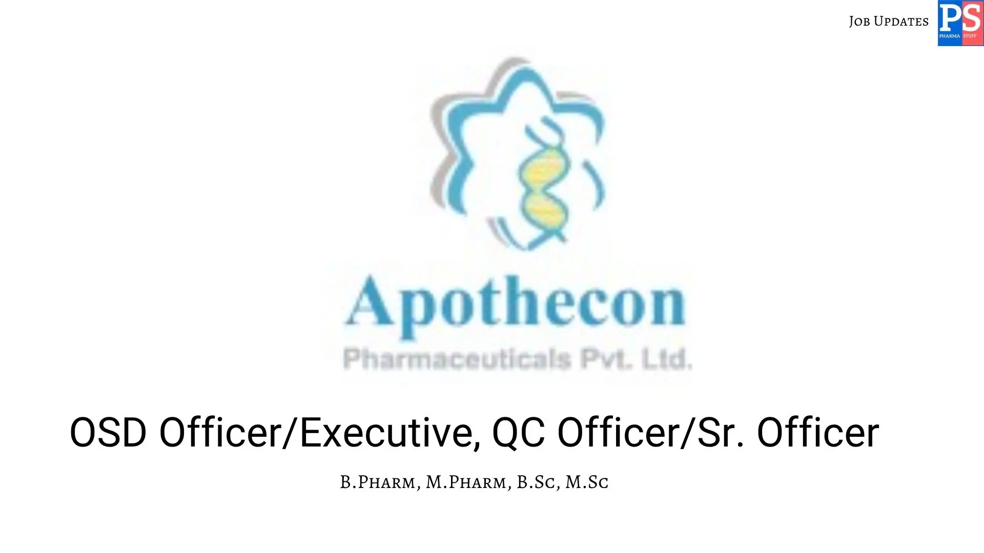 Apothecon Hiring OSD Manufacturing QC