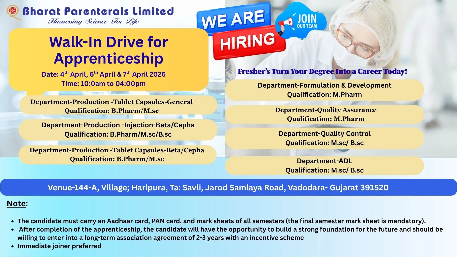 Bharat Parenterals Walk-In Production, QA, QC, ADL, F&D 3 Bharat Parenterals Walk-In Production, QA, QC, ADL, F&D