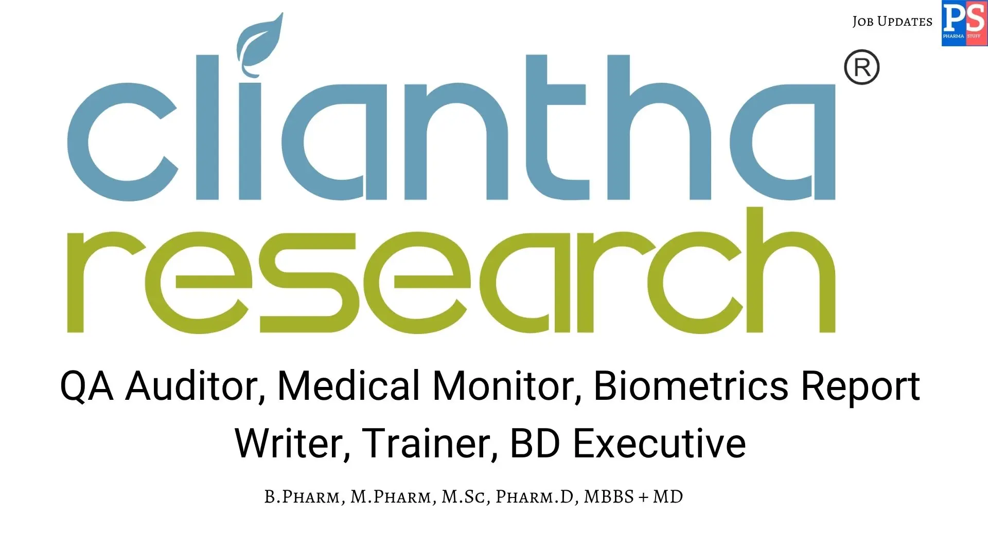Cliantha Hiring QA Auditor Medical Monitor Biometrics