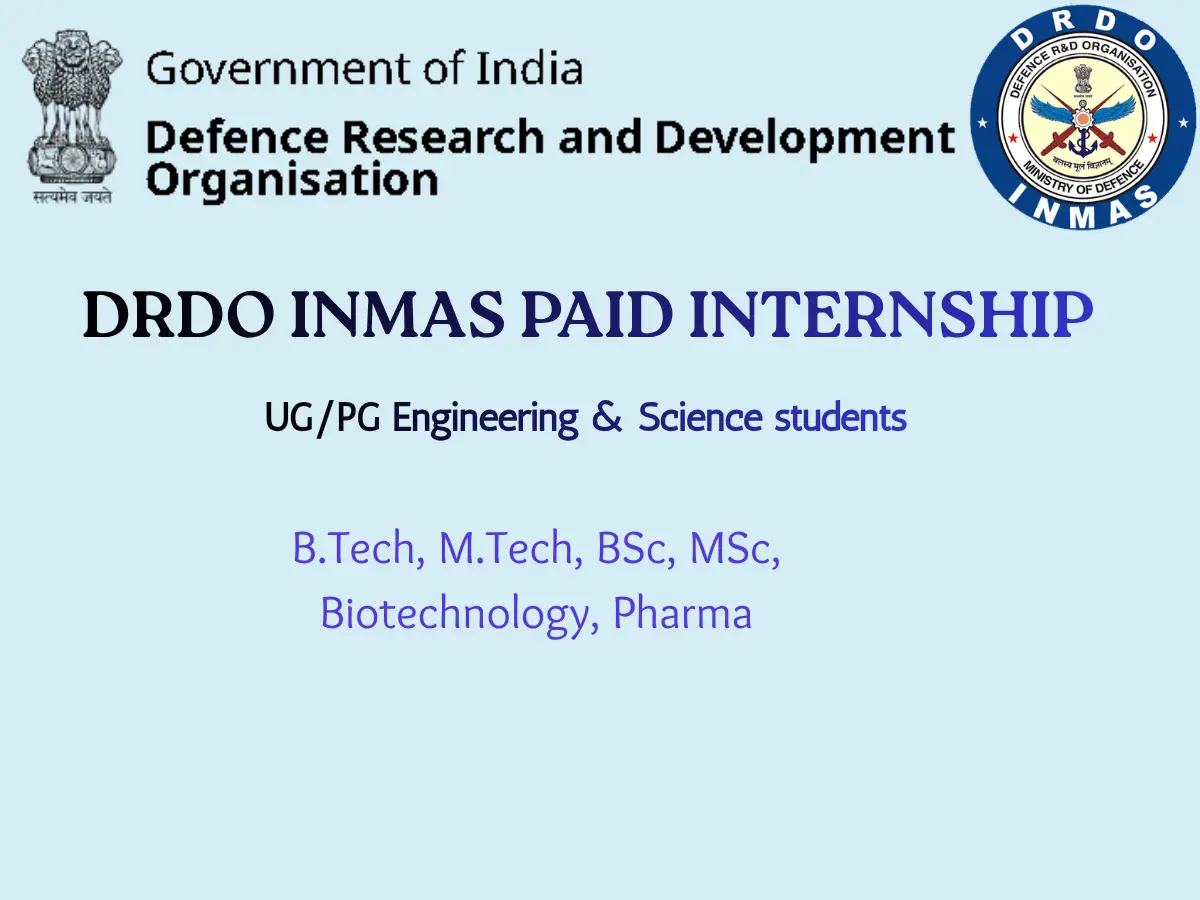 DRDO INMAS Paid Internship 2026