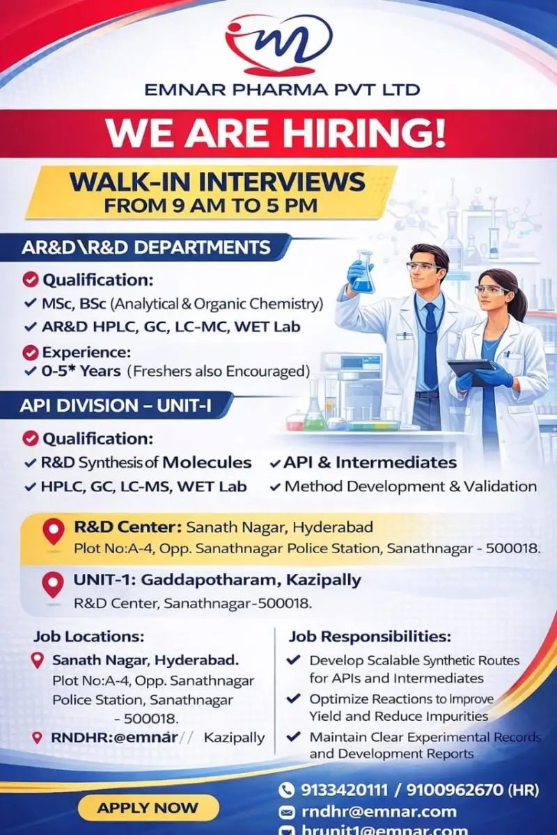 Emnar Walk-in AR&D Chemist, R&D Chemist 3 Emnar Walk-in AR&D Chemist, R&D Chemist