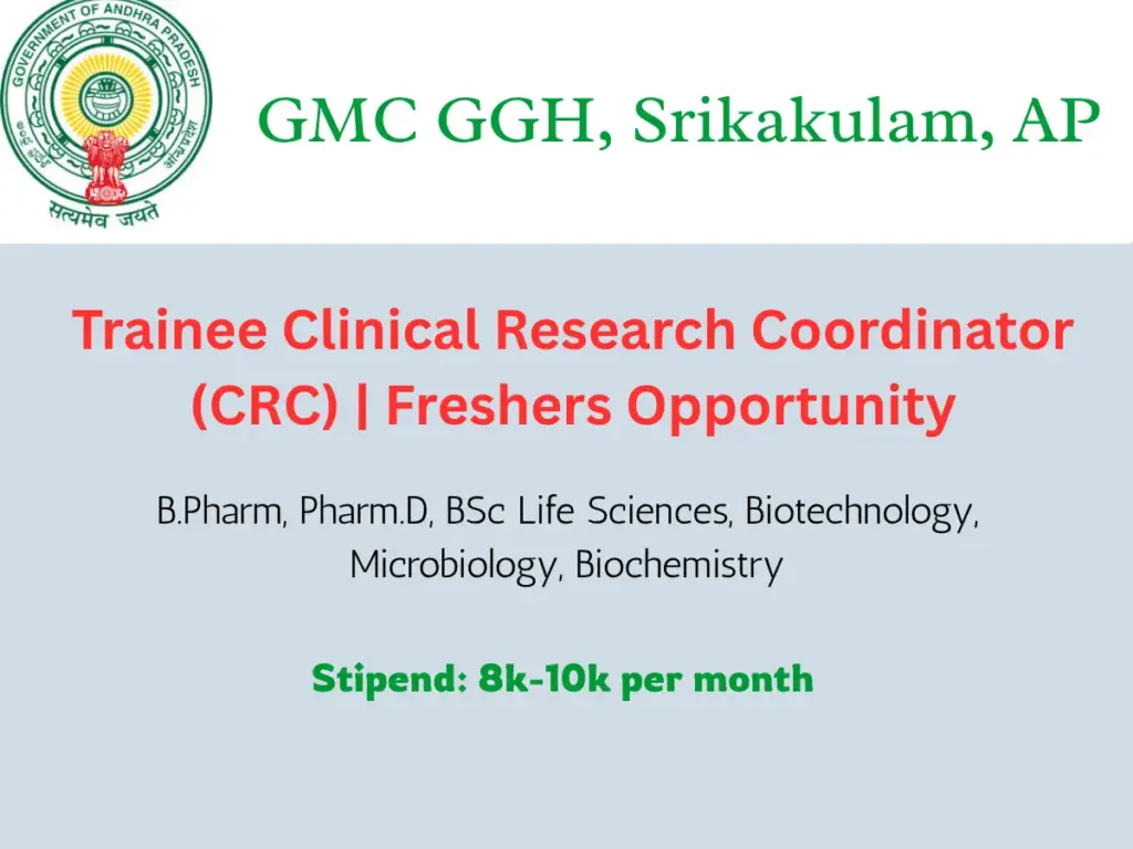 GMC GGH Hiring Trainee Clinical Research Coordinator (CRC) | Freshers