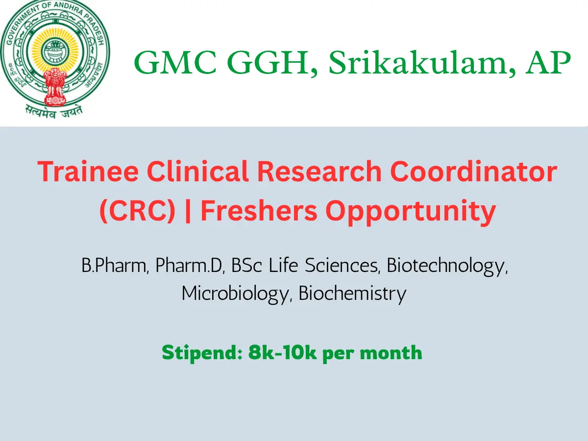 GMC GGH Hiring Trainee Clinical Research Coordinator (CRC) | Freshers