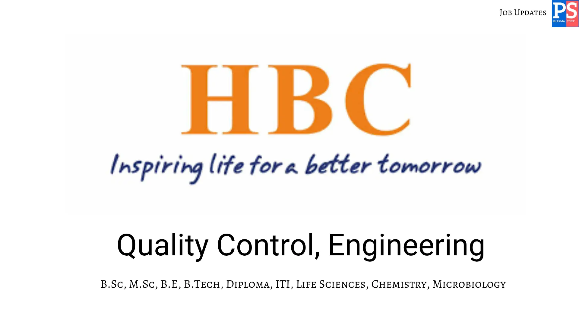 HBC Healthcare Walk In QC and Engineering