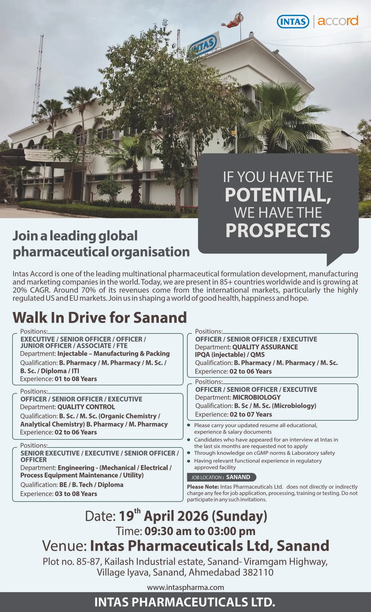 Intas Walk-In nufacturing & Packing, Engineering,QA,QC 3 Intas Walk-In nufacturing & Packing, Engineering,QA,QC