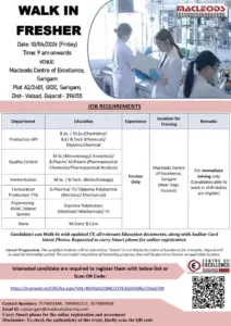 Macleods Pharmaceuticals Walk-In Drive 2026 | Freshers Hiring