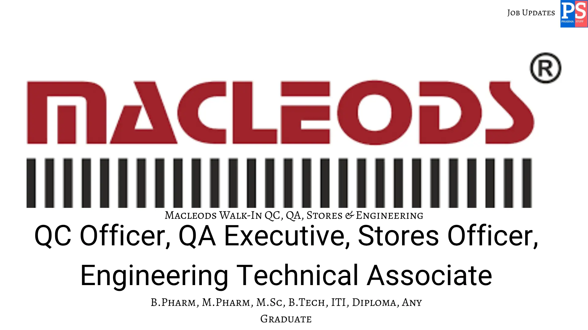 Macleods Walk In QC QA Stores Engineering