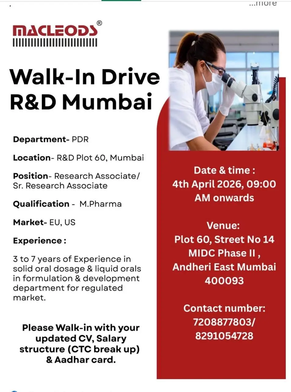 Macleods Walk-In Regulatory Affairs & R&D 3 Macleods Walk-In Regulatory Affairs & R&D