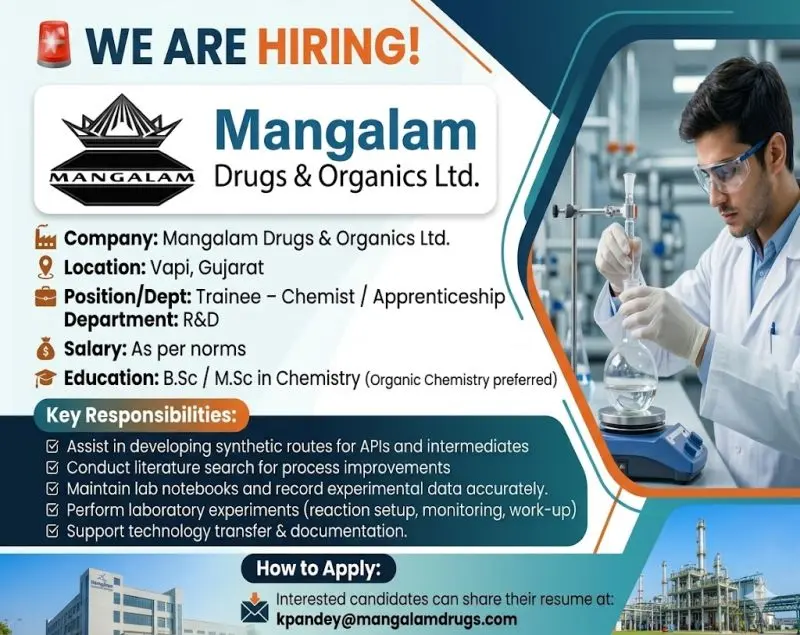 Mangalam Hiring R&D Trainee Chemist 3 Mangalam Hiring R&D Trainee Chemist