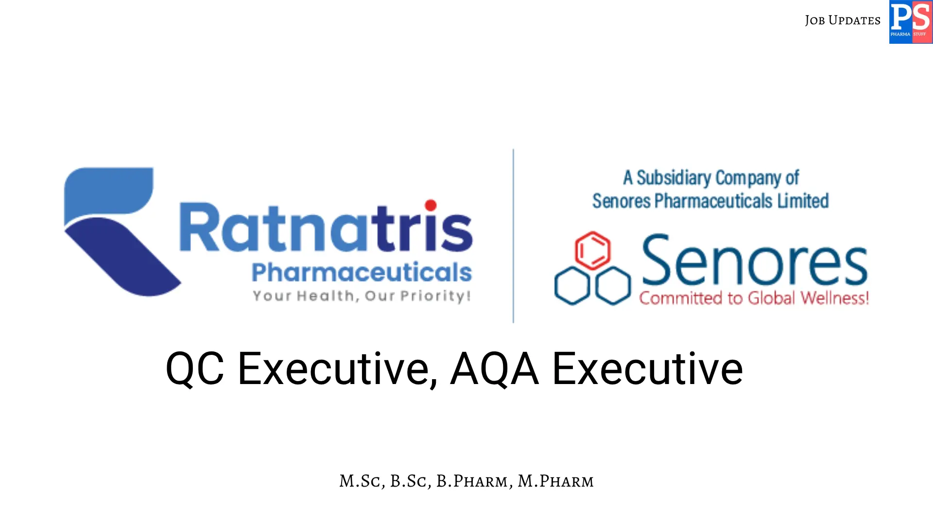 Pharma Biotech Job search & Career 4 Ratnatris Hiring QC AQA