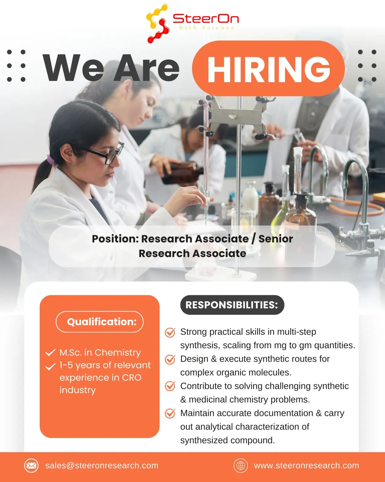 Steeron Hiring Chemists – Research Associate & Senior 3 Steeron Hiring Chemists – Research Associate & Senior