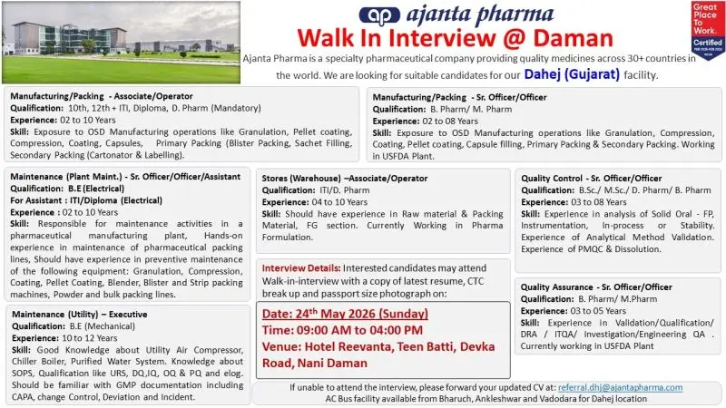 Ajanta walk-in QA, QC, Production, Packing & Maintenance 2 Ajanta walk-in QA, QC, Production, Packing & Maintenance