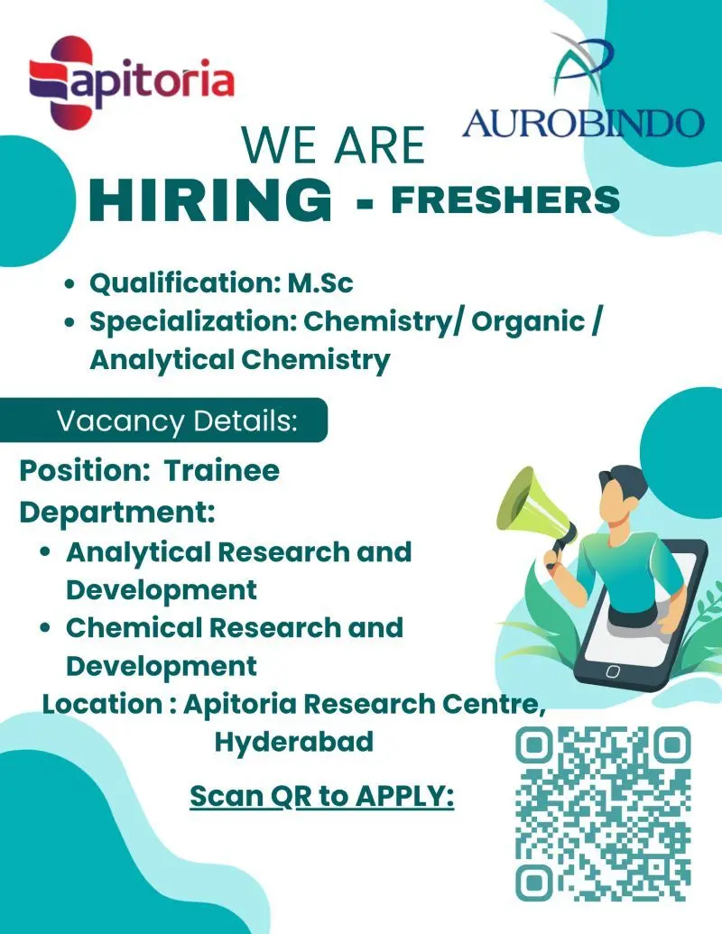 Apitoria Research Centre Hiring Freshers | Aurobindo Pharma MSc Trainee Jobs 3 Apitoria Research Centre Hiring Freshers 2026