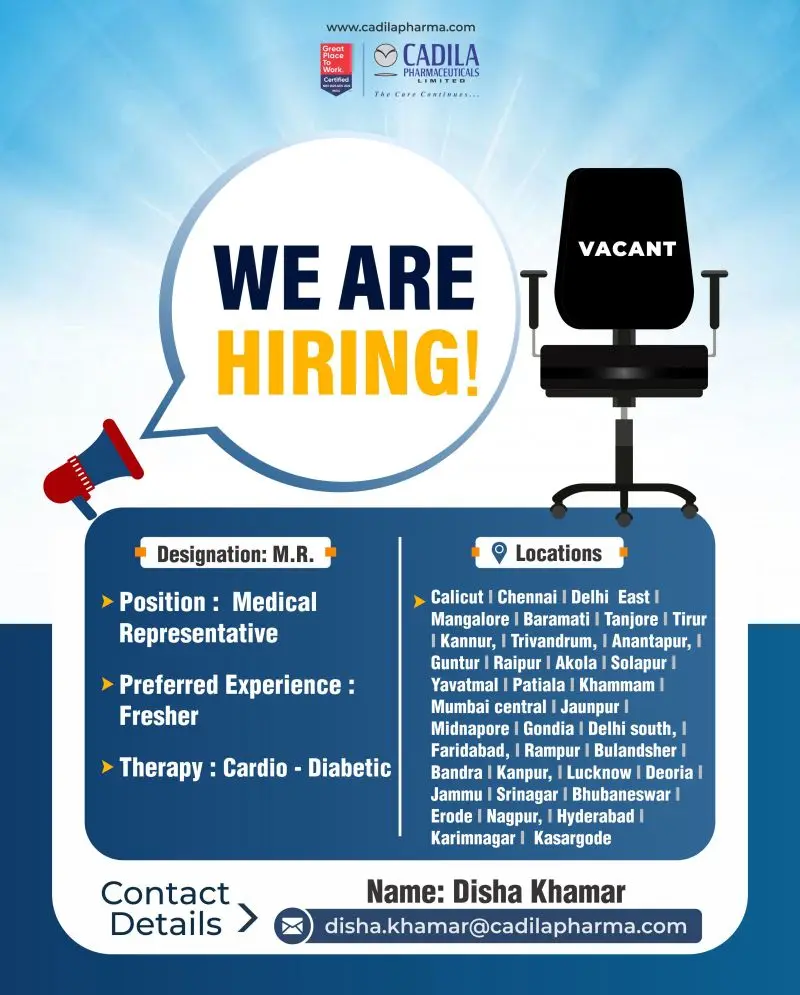 Cadila Pharma Hiring Freshers as Medical Representatives Across India 3 Cadila Pharma Hiring Freshers as Medical Representatives Across India