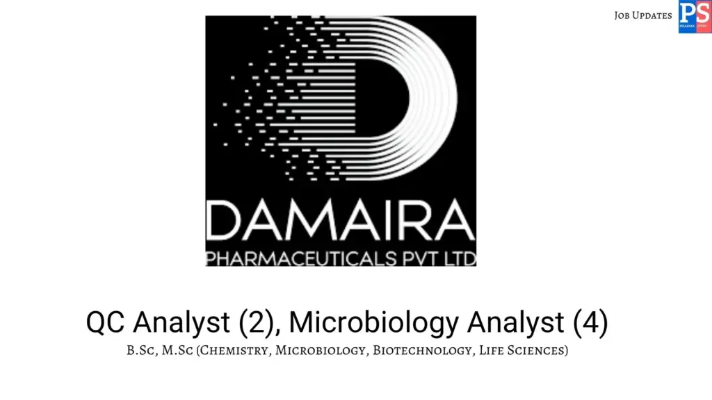 Damaira Hiring QC Analyst , Microbiology Analyst