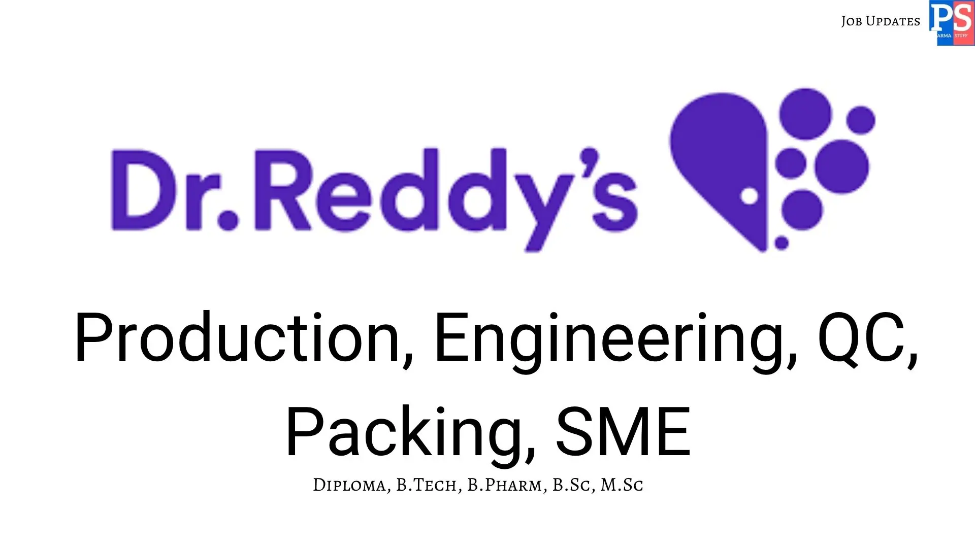 Dr. Reddys Walk in Production Engineering QC Packing SME