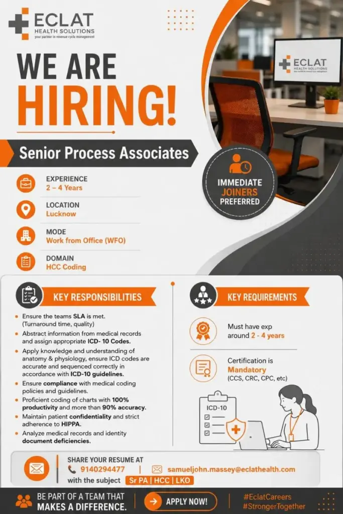 ECLAT Health Solutions Hiring Senior Process Associates for HCC Coding