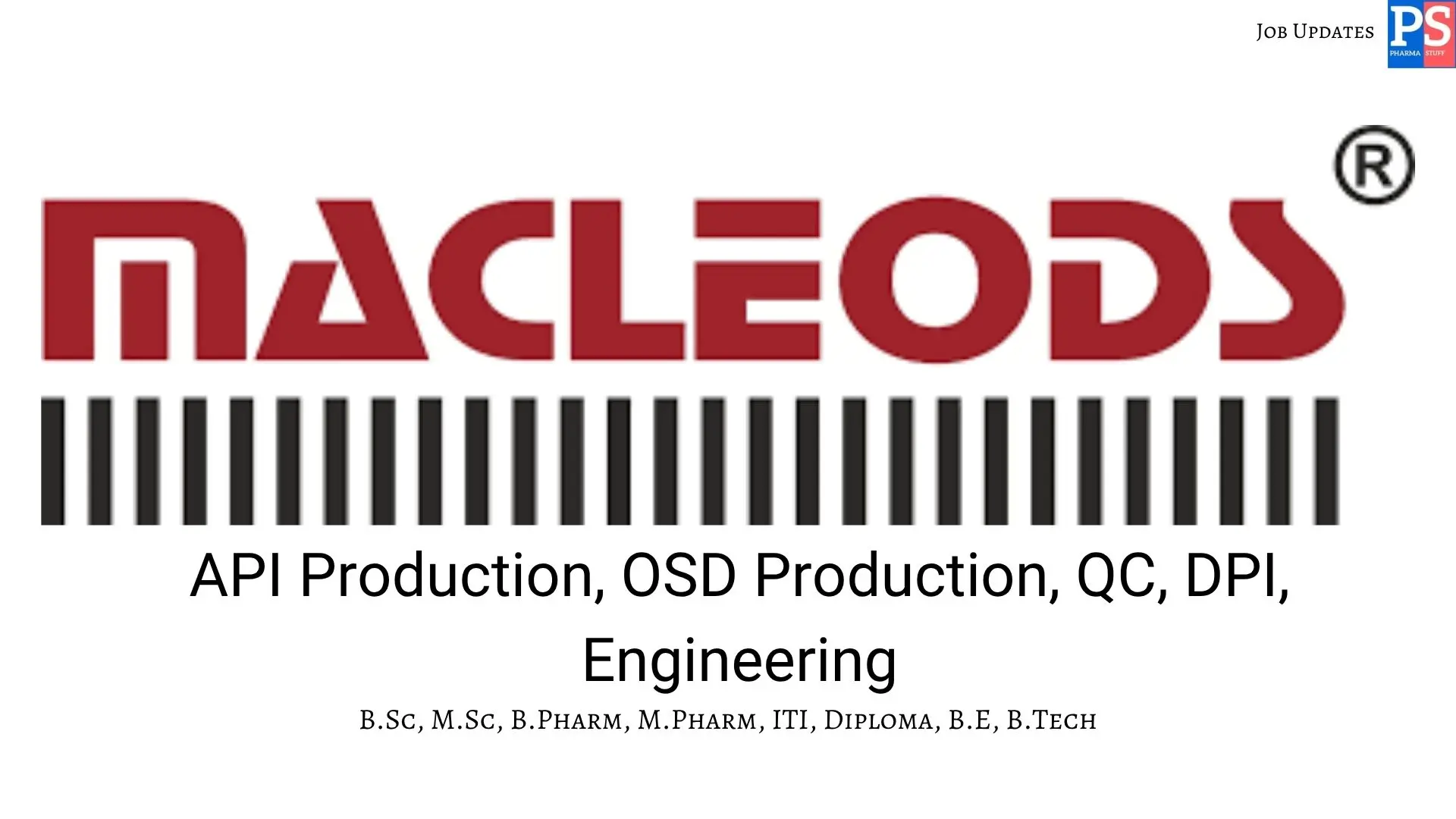 Macleods walk in API OSD QC DPI Engineering