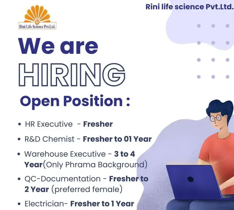 Rini Lifescience hiring for HR, R&D, Warehouse, QC Documentation & Electrician roles