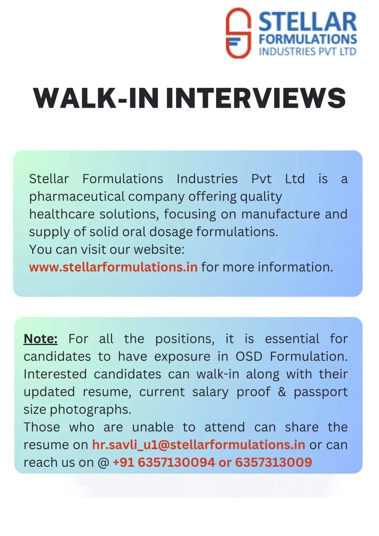 Stellar walk-in Production, QA, QC, ADL, IPQA, Engineering 4 Stellar walk-in Production, QA, QC, ADL, IPQA, Engineering