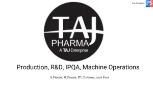 Taj Pharma Hiring Production, R&D and IPQA