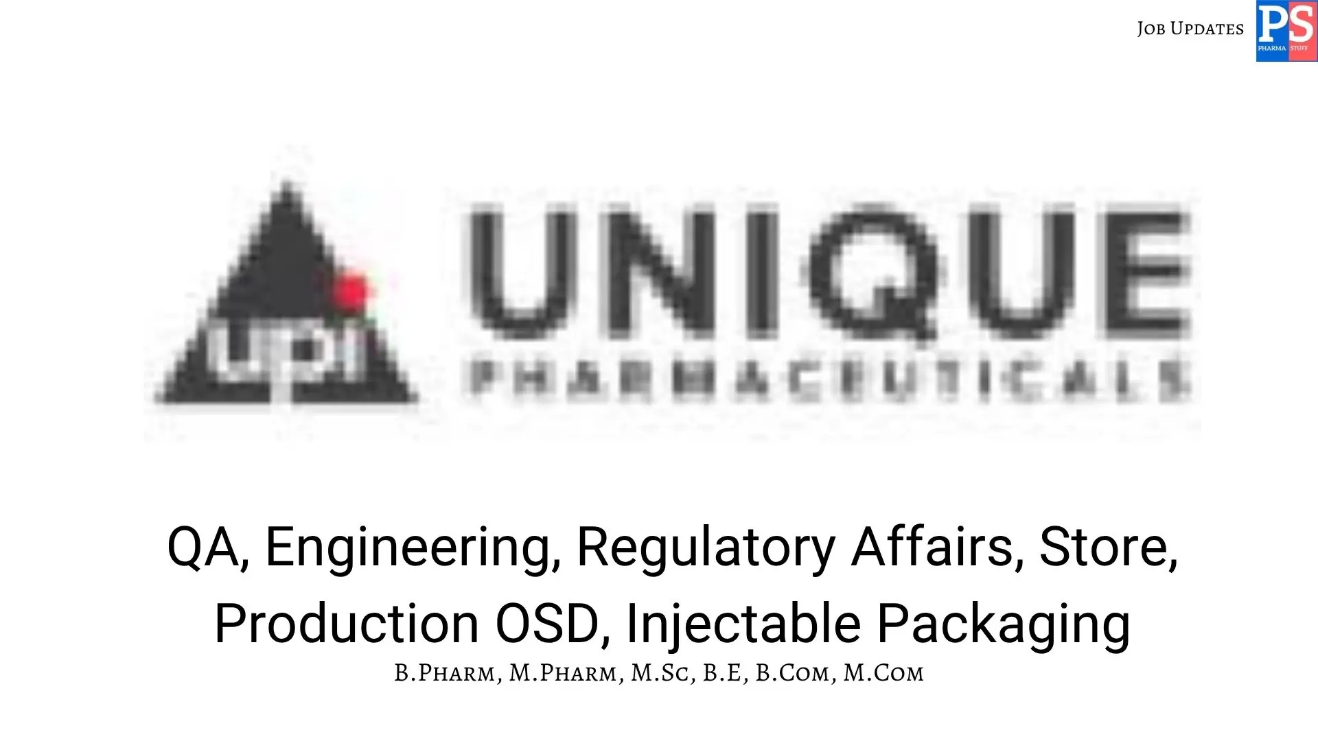 Unique Walk In QA Production Regulatory Affairs Injectables