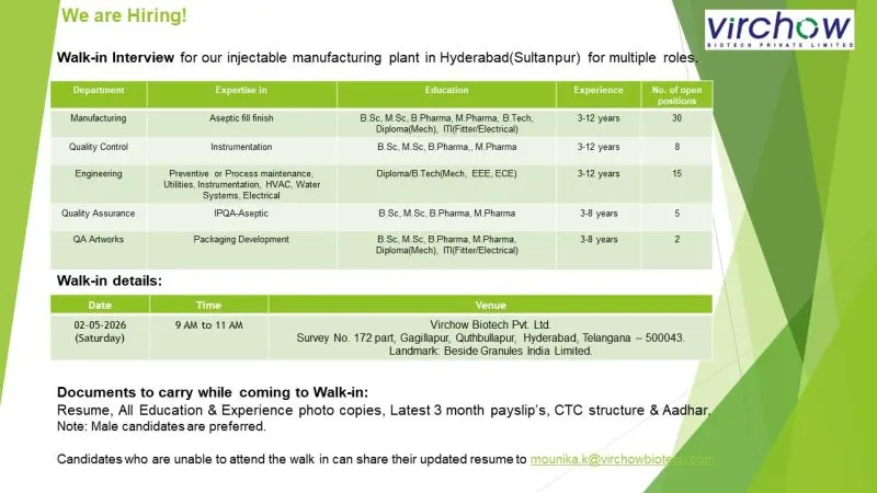 Virchow walk-in QA, QC, Manufacturing 3 Virchow walk-in QA, QC, Manufacturing