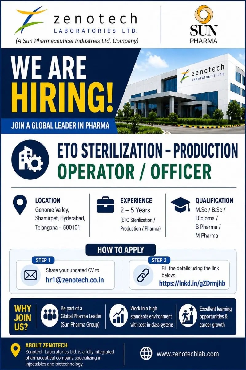 Zenotech Hiring Production Operator & Officer 3 Zenotech Hiring Production Operator & Officer