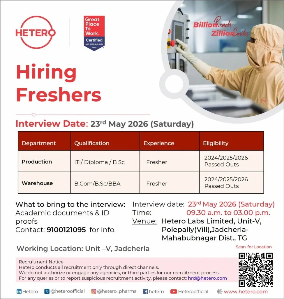 Hetero Freshers Walk-In | Production & Warehouse 3 Hetero Freshers Walk-In | Production & Warehouse