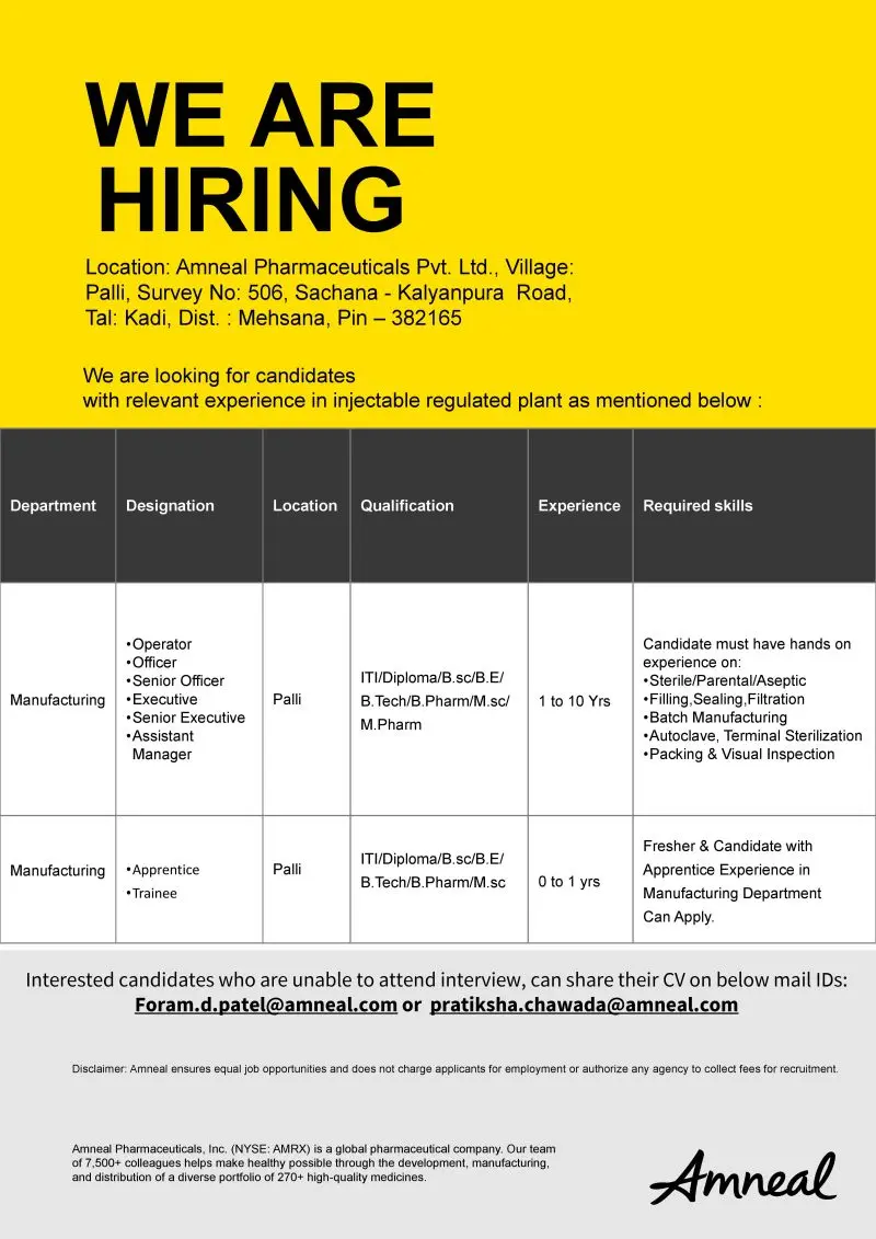 Amneal Hiring Manufacturing 3 Amneal Hiring Manufacturing