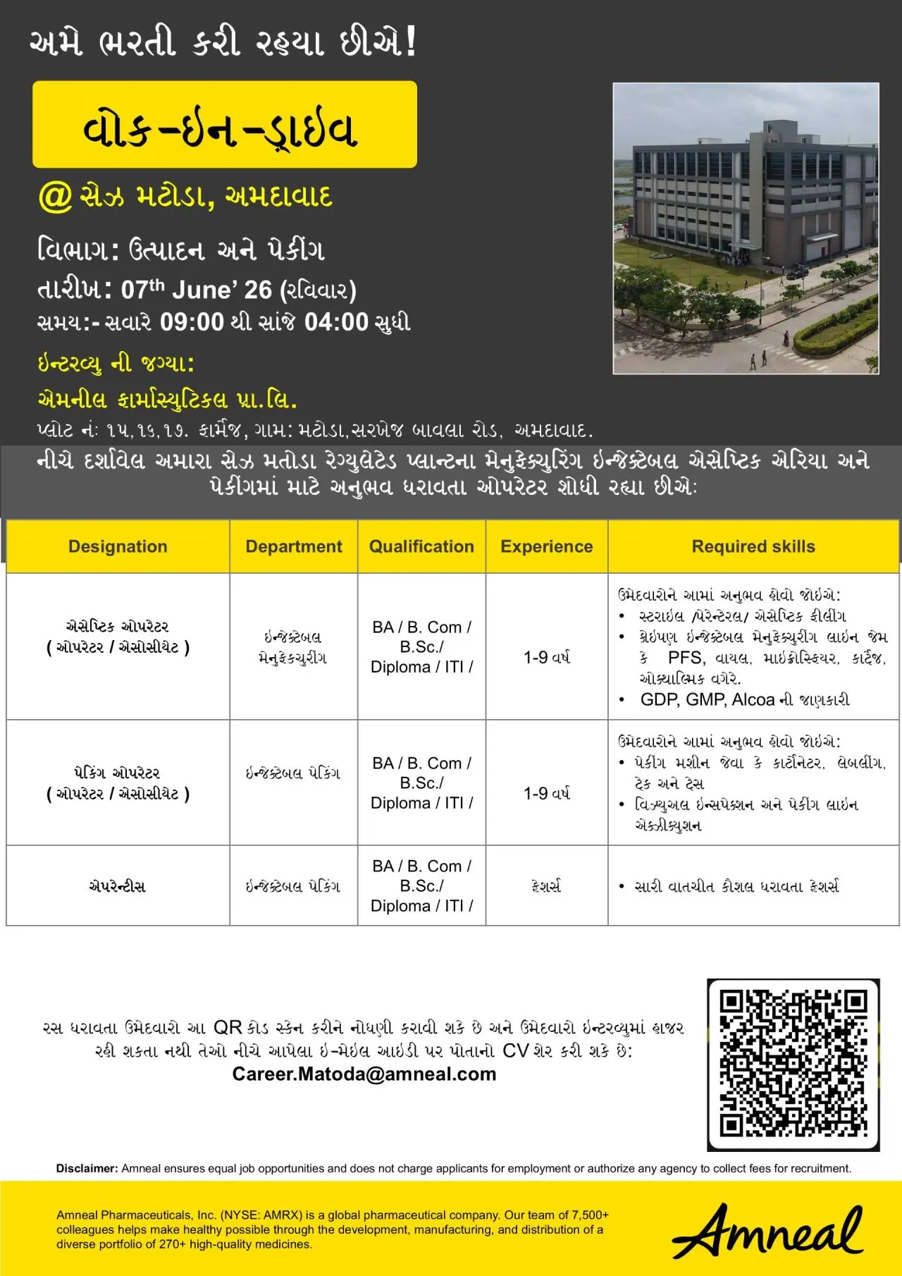 Amneal walk-in Operators & Apprentices 3 Amneal walk-in Operators & Apprentices