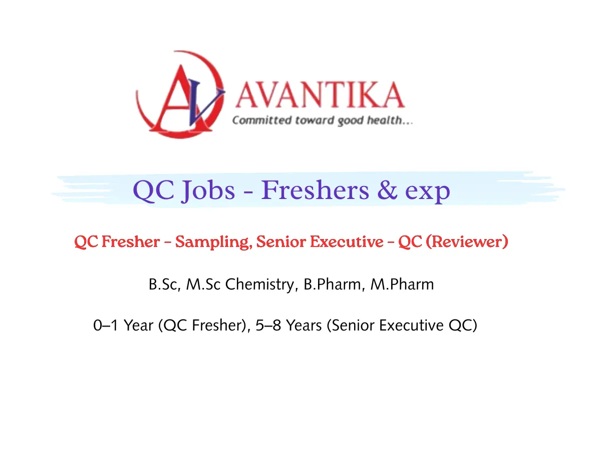 Pharma Biotech Job search & Career 13 Avantika Medex QC Jobs B.Pharm M.Pharm MSc