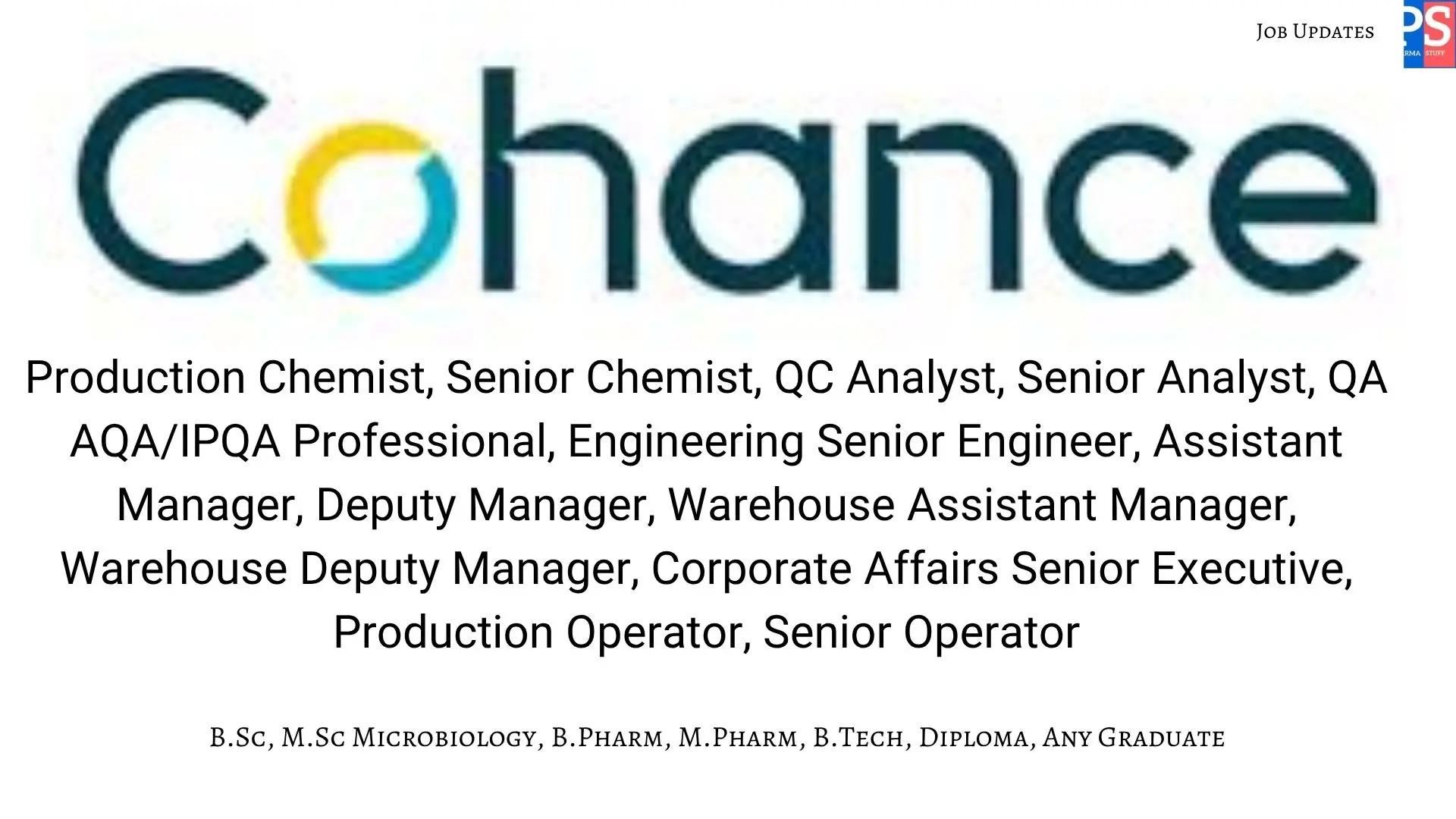 Cohance walk in Production QC QA Engineering Warehouse