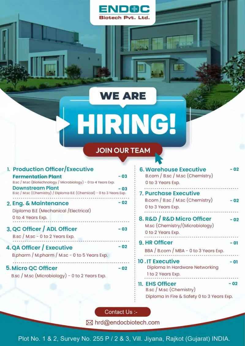 Endoc Hiring Production, QA, QC, R&D, Warehouse, HR & Engineering 3 Endoc Hiring Production, QA, QC, R&D, Warehouse, HR & Engineering