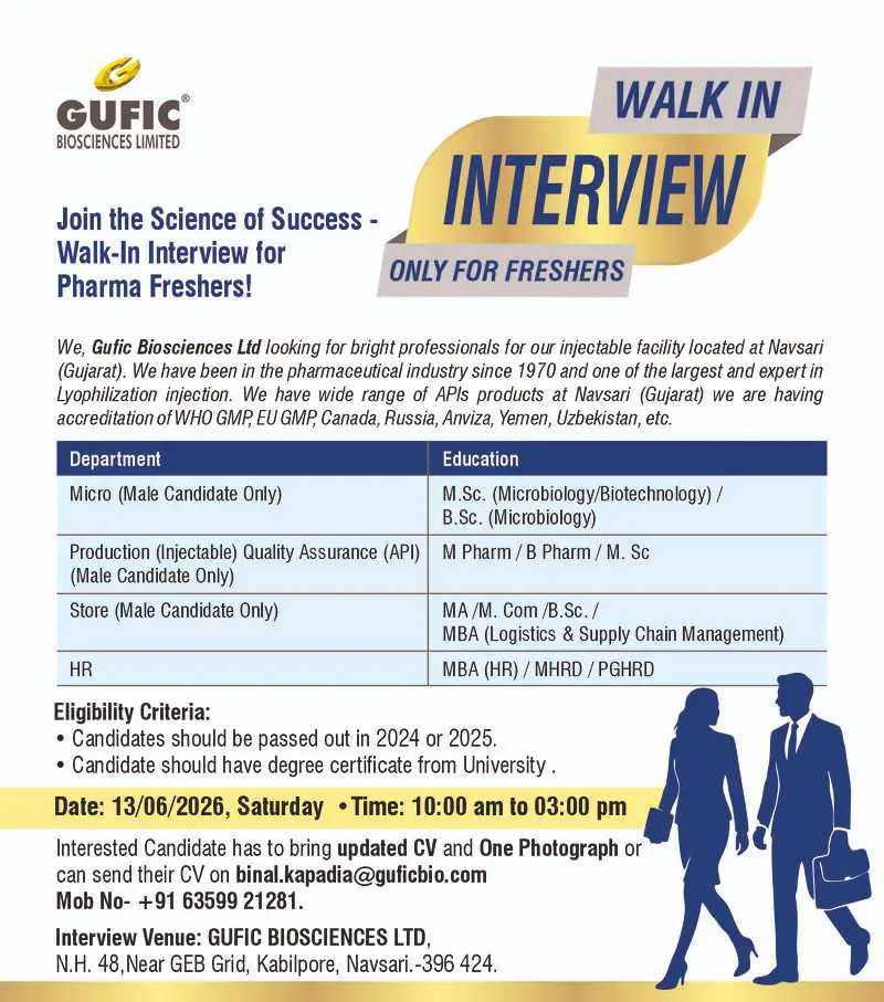 Gufic walk-in Production, QA, Microbiology, Store and HR 3 Gufic walk-in Production, QA, Microbiology, Store and HR