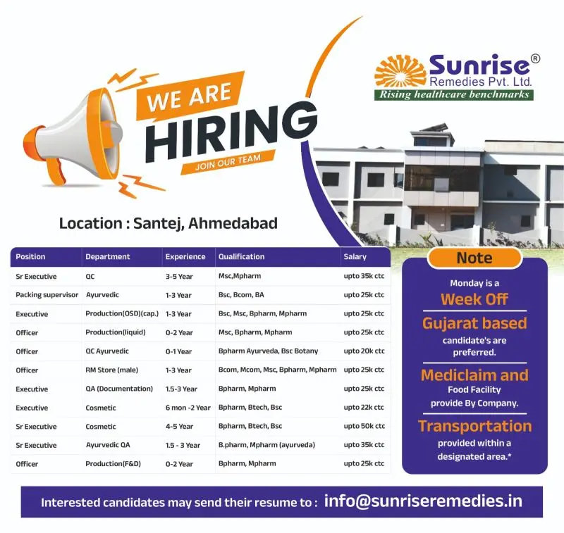 Sunrise Hiring QC, QA, Production, Cosmetic and Store 3 Sunrise Hiring QC, QA, Production, Cosmetic and Store