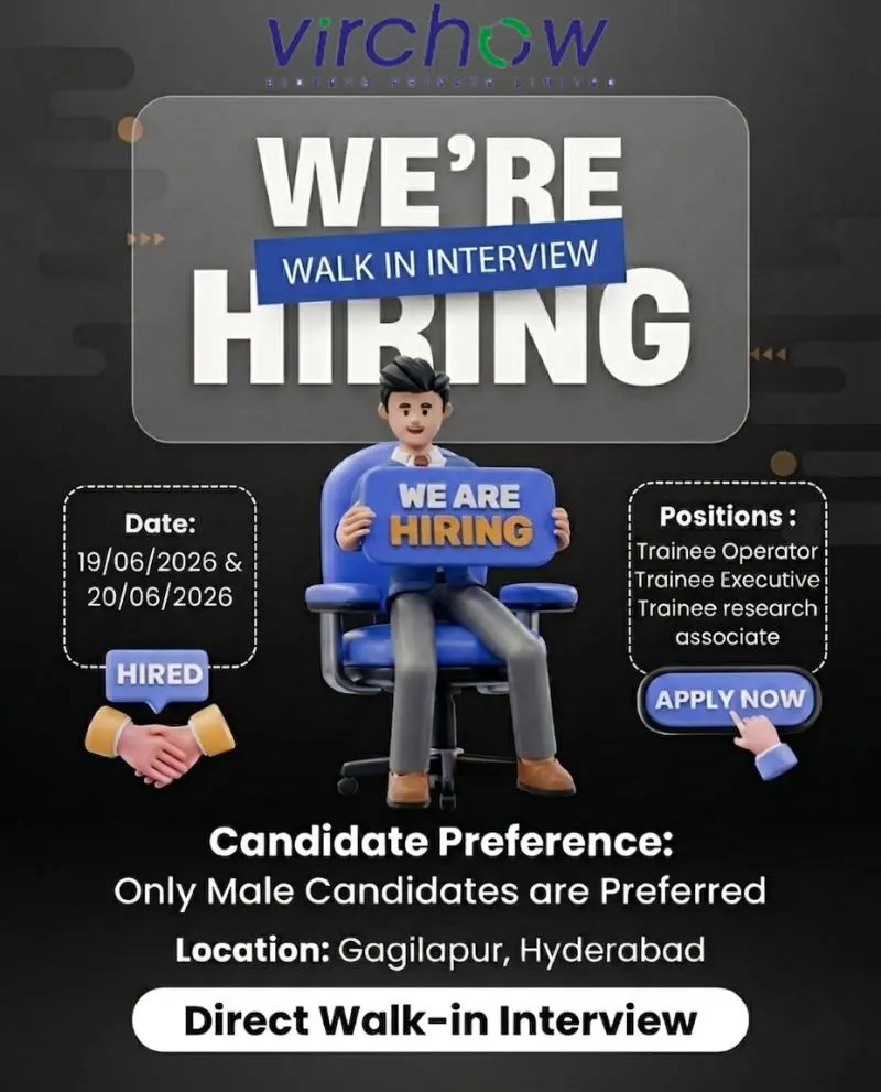 Virchow Walk-In Trainee Operator, Trainee Executive and Trainee Research Associate 3 Virchow Walk-In Trainee Operator, Trainee Executive and Trainee Research Associate